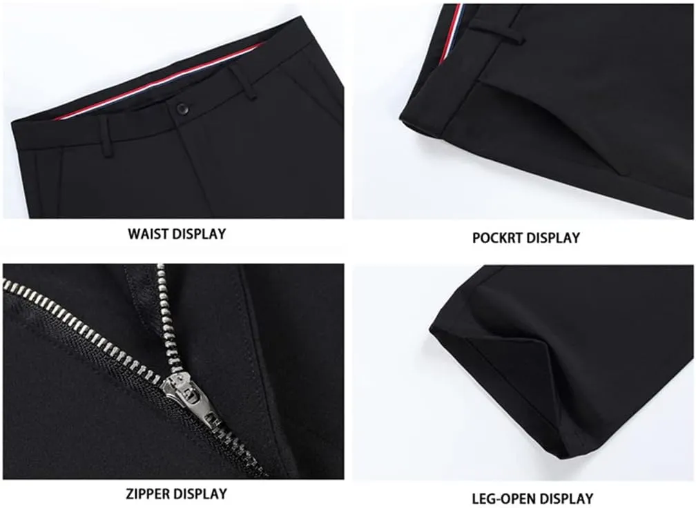 Men Autumn Winter Light Elastic Black Pants, Business Solid Color Soft Casual Trousers