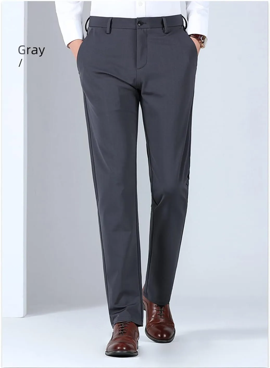 Men Autumn Winter Light Elastic Black Pants, Business Solid Color Soft Casual Trousers