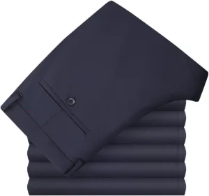 Men Autumn Winter Light Elastic Black Pants, Business Solid Color Soft Casual Trousers