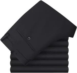 Men Autumn Winter Light Elastic Black Pants, Business Solid Color Soft Casual Trousers
