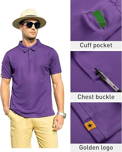 Men's Button Up Solid Color Dri Fit Golf Polo Shirt-ZPK011132