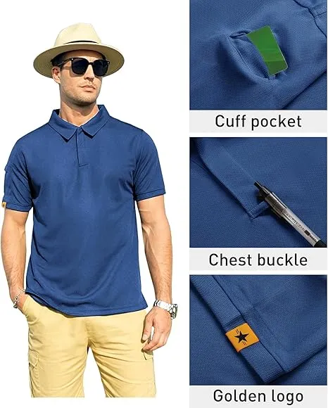 Men's Button Up Solid Color Dri Fit Golf Polo Shirt-ZPK011132