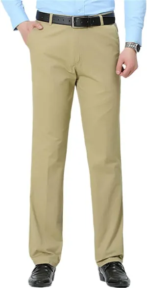 Men's Casual Cotton Long Straight Pants, Loose Business Thin Solid Trousers, Summer Middle-Aged Father Pants