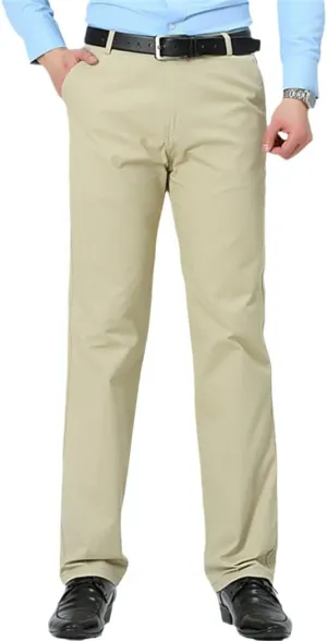 Men's Casual Cotton Long Straight Pants, Loose Business Thin Solid Trousers, Summer Middle-Aged Father Pants