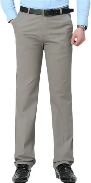 Men's Casual Cotton Long Straight Pants, Loose Business Thin Solid Trousers, Summer Middle-Aged Father Pants