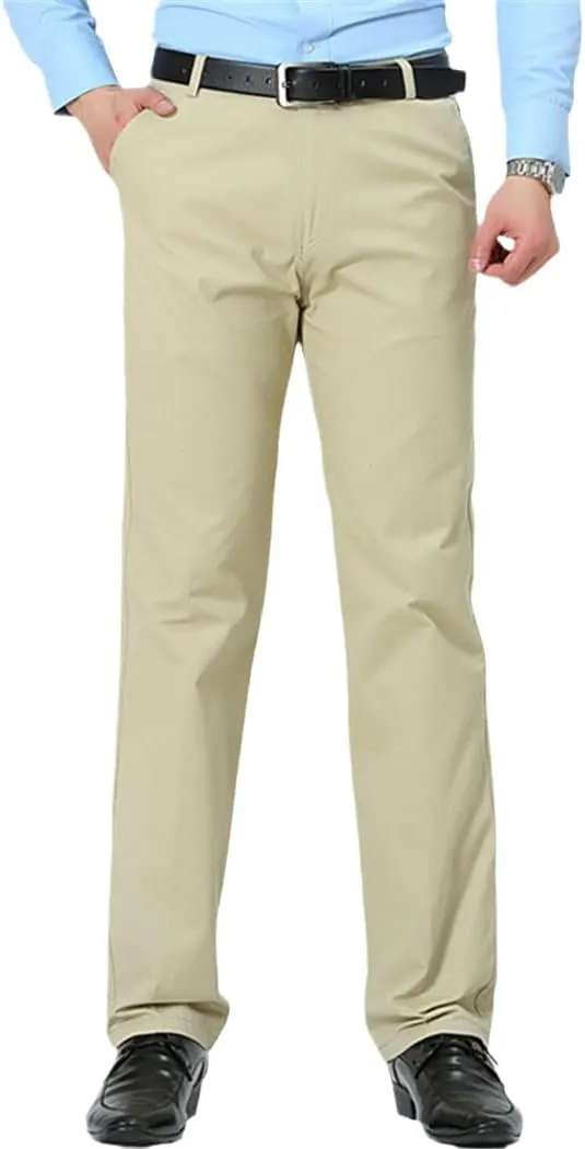 Men's Casual Cotton Long Straight Pants, Loose Business Thin Solid Trousers, Summer Middle-Aged Father Pants