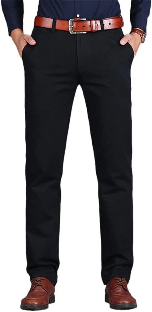 Men's Straight Loose Pants, Casual Trousers Large Size, Cotton Business Suit Pants Green Brown Grey