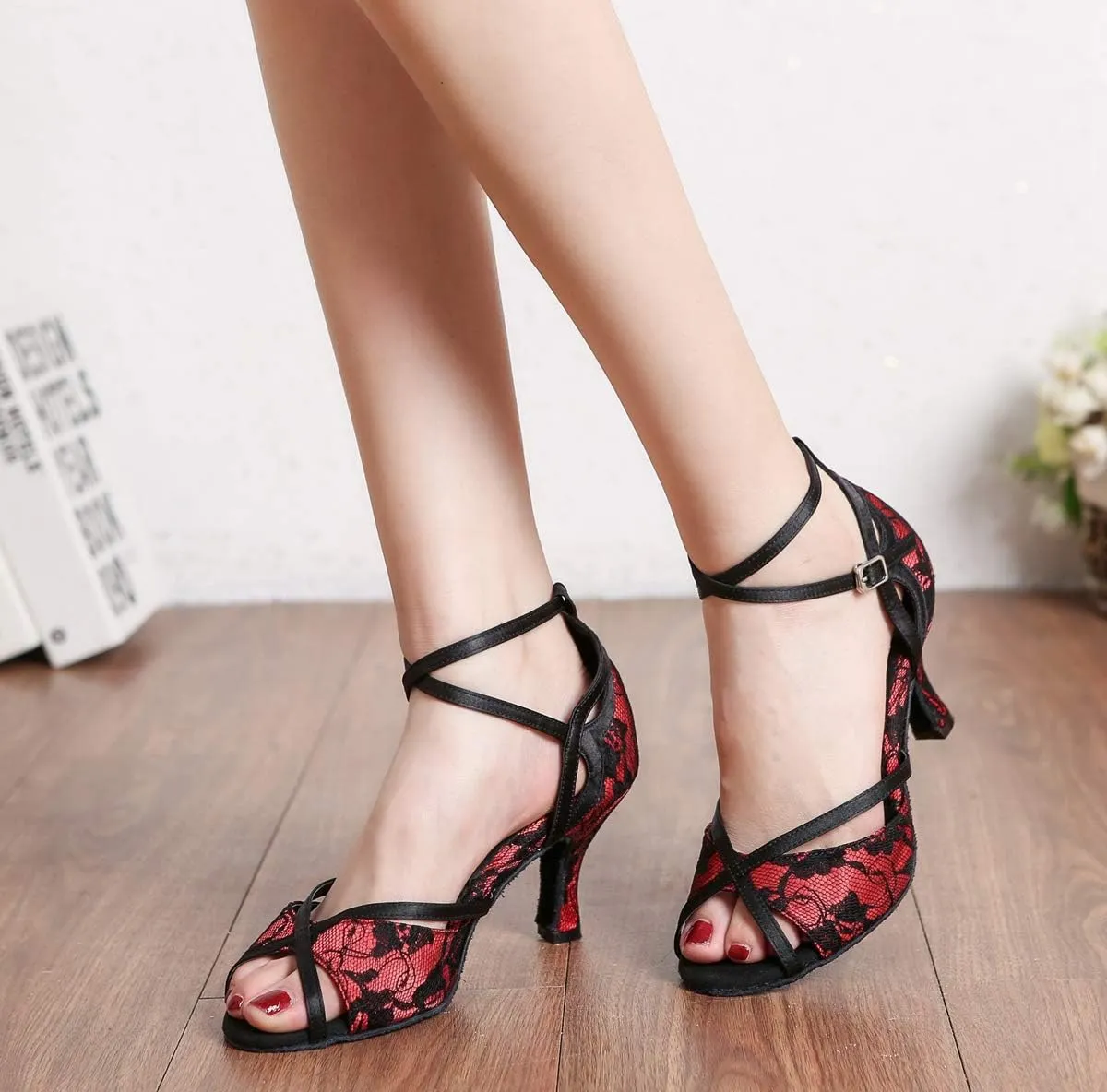 Minishion Women's Ankle Strap Peep Toe Latin Dancing Shoes Wedding Formal Dress Sandals