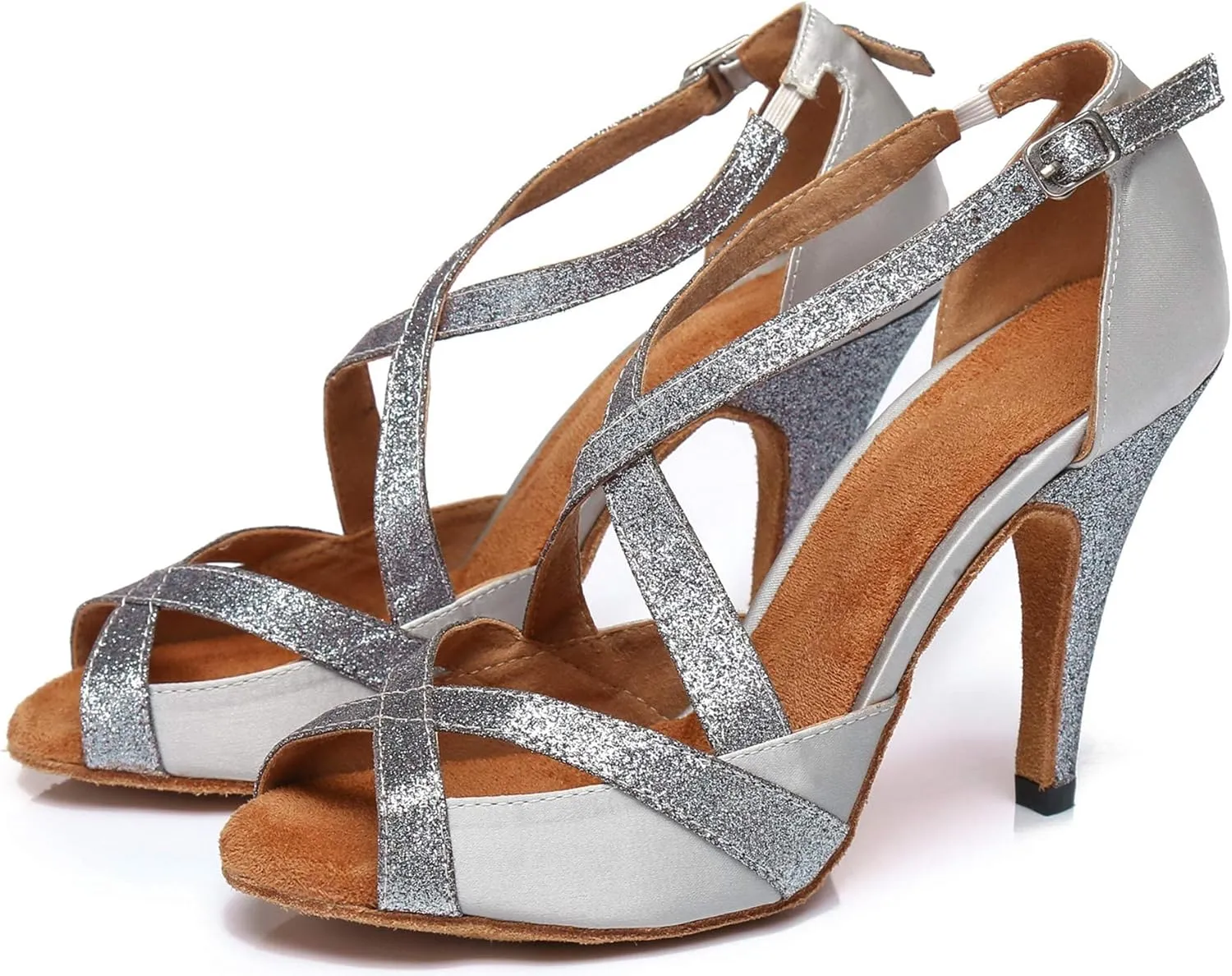 Minishion Women's Latin Salsa Stiletto High Heel Satin Glitter Dance Shoes Wedding Sandals L386