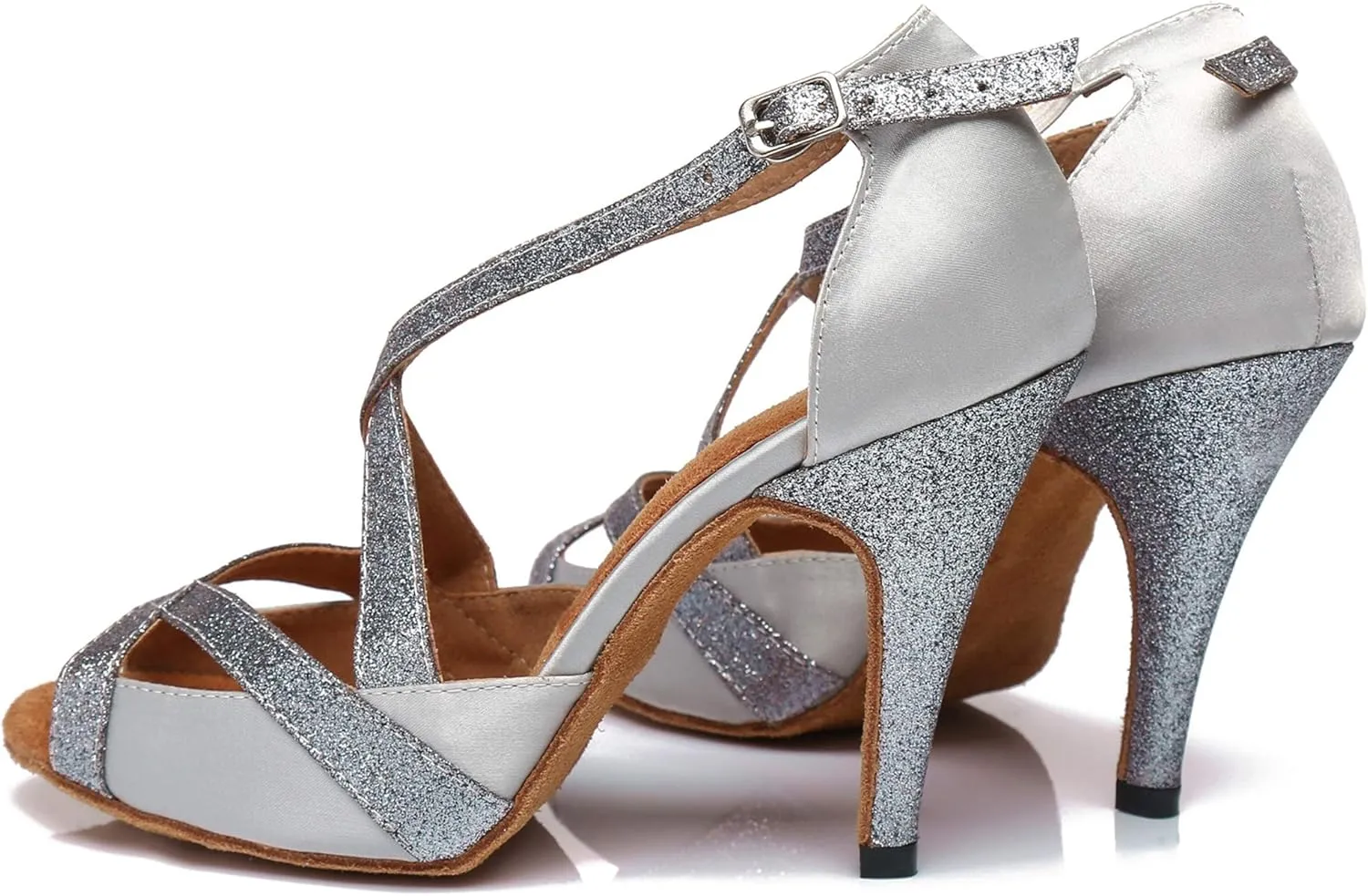 Minishion Women's Latin Salsa Stiletto High Heel Satin Glitter Dance Shoes Wedding Sandals L386