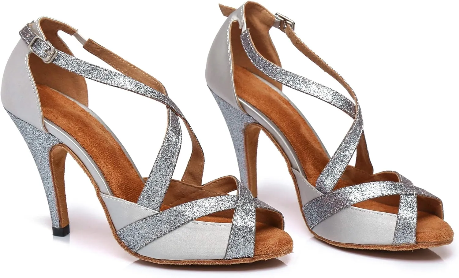Minishion Women's Latin Salsa Stiletto High Heel Satin Glitter Dance Shoes Wedding Sandals L386