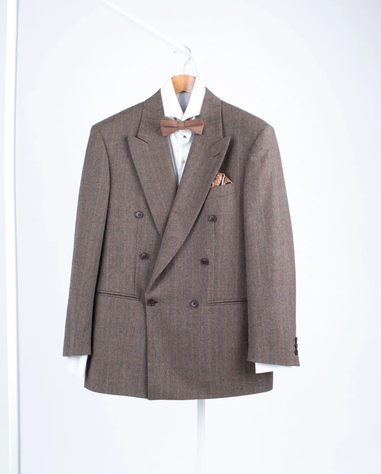 Missoni Uomo Double Breasted Brown Plaid Wool Flannel Blazer, US 40R, EU 50R