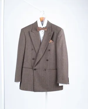 Missoni Uomo Double Breasted Brown Plaid Wool Flannel Blazer, US 40R, EU 50R