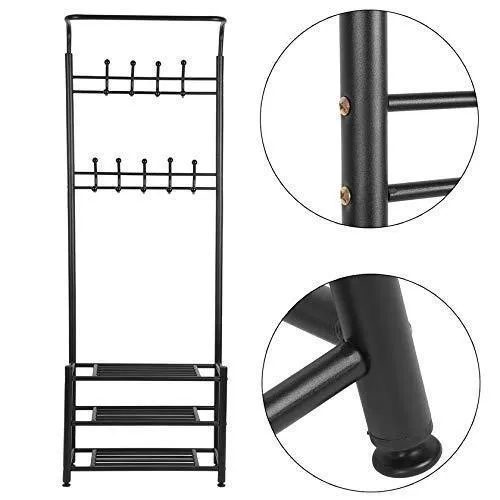 Moorecastle Multi-Purpose Entryway Shoes Storage Organizer Hall Tree Bench with Coat Rack Hooks Clothes Stand Perfect Home Furniture