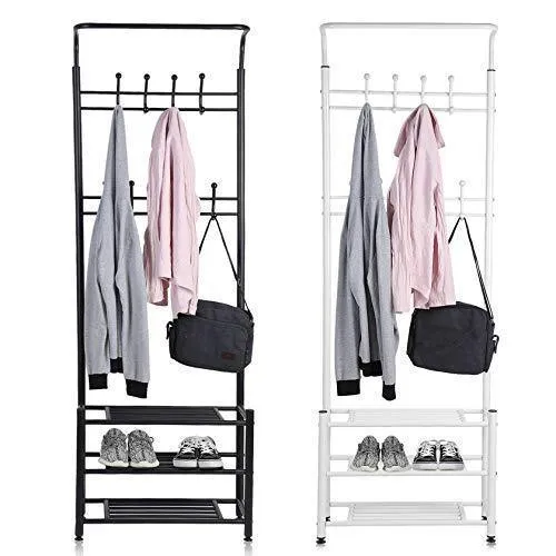 Moorecastle Multi-Purpose Entryway Shoes Storage Organizer Hall Tree Bench with Coat Rack Hooks Clothes Stand Perfect Home Furniture