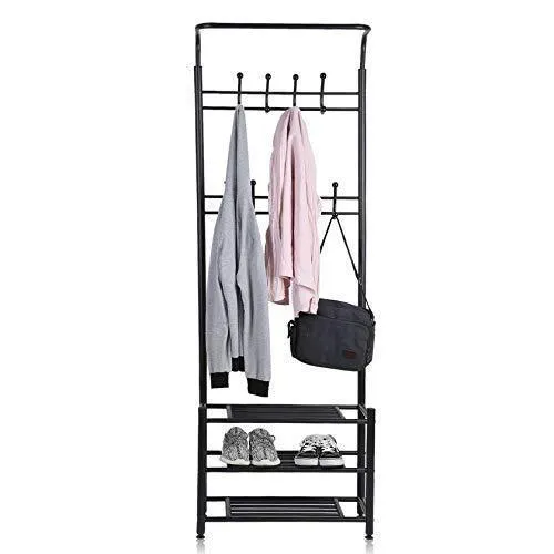 Moorecastle Multi-Purpose Entryway Shoes Storage Organizer Hall Tree Bench with Coat Rack Hooks Clothes Stand Perfect Home Furniture