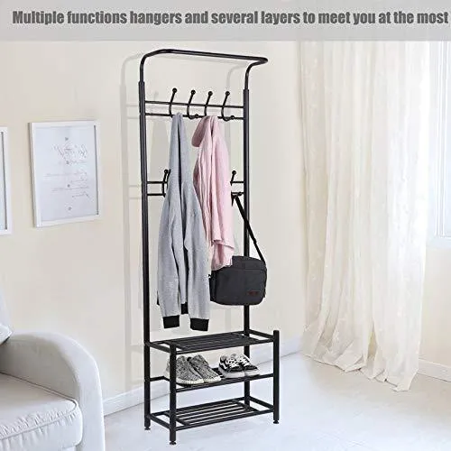 Moorecastle Multi-Purpose Entryway Shoes Storage Organizer Hall Tree Bench with Coat Rack Hooks Clothes Stand Perfect Home Furniture