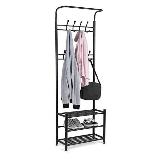 Moorecastle Multi-Purpose Entryway Shoes Storage Organizer Hall Tree Bench with Coat Rack Hooks Clothes Stand Perfect Home Furniture