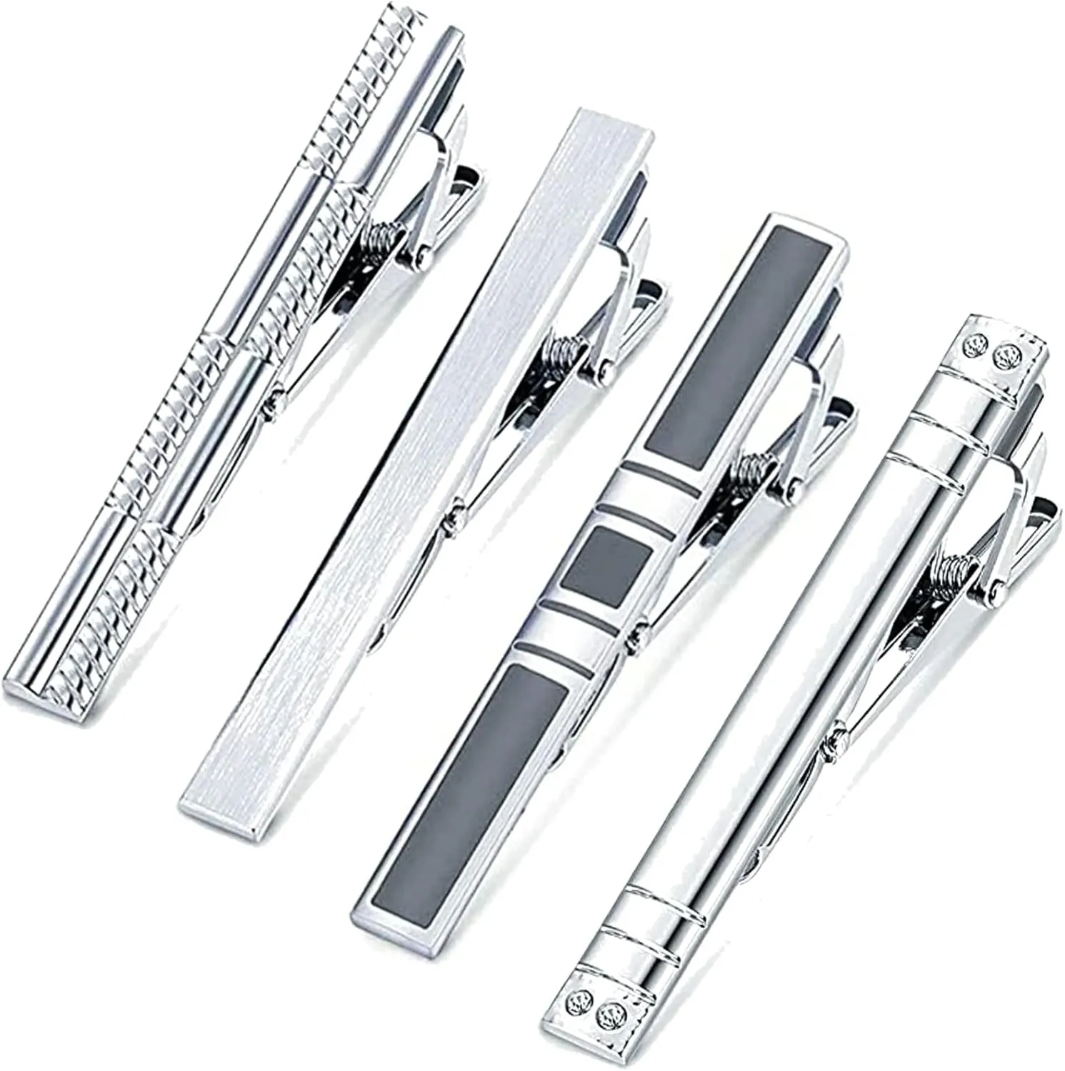 MOZETO Tie Clip 4-pcs Silver Tie Bar Set for Regular Ties Business Style Tie Clips for Men