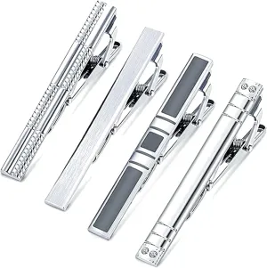 MOZETO Tie Clip 4-pcs Silver Tie Bar Set for Regular Ties Business Style Tie Clips for Men