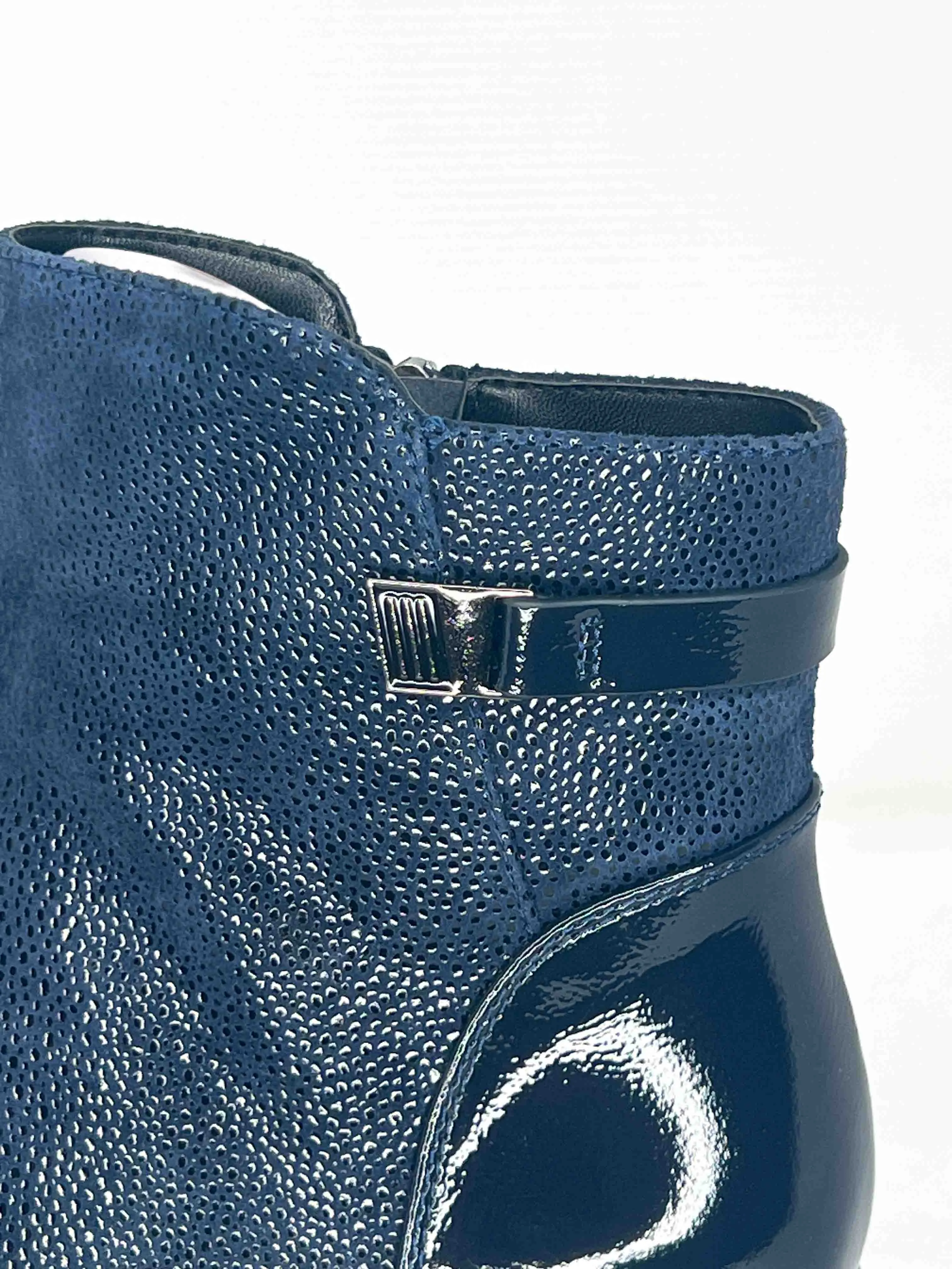Navy Leatherette & Glitter Suede Heeled Boot