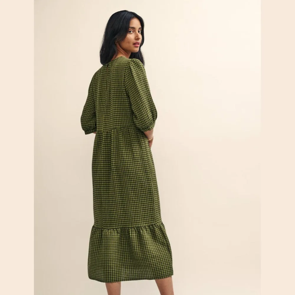 Nobody's Child Khaki Green Gingham Check Rachel Midi Dress