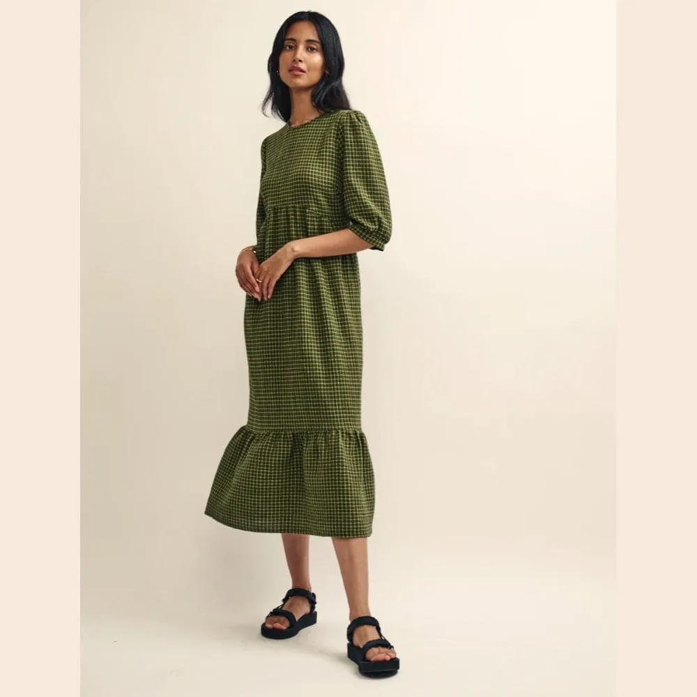 Nobody's Child Khaki Green Gingham Check Rachel Midi Dress