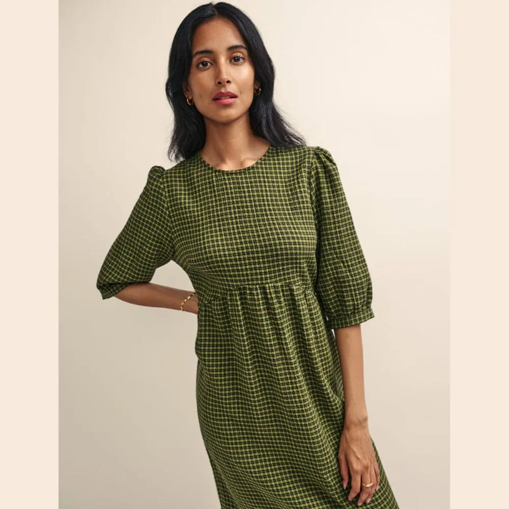 Nobody's Child Khaki Green Gingham Check Rachel Midi Dress