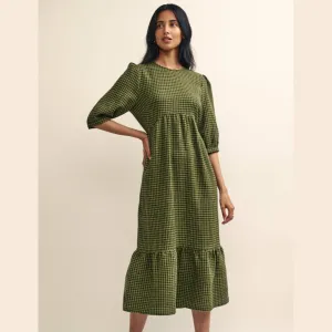 Nobody's Child Khaki Green Gingham Check Rachel Midi Dress