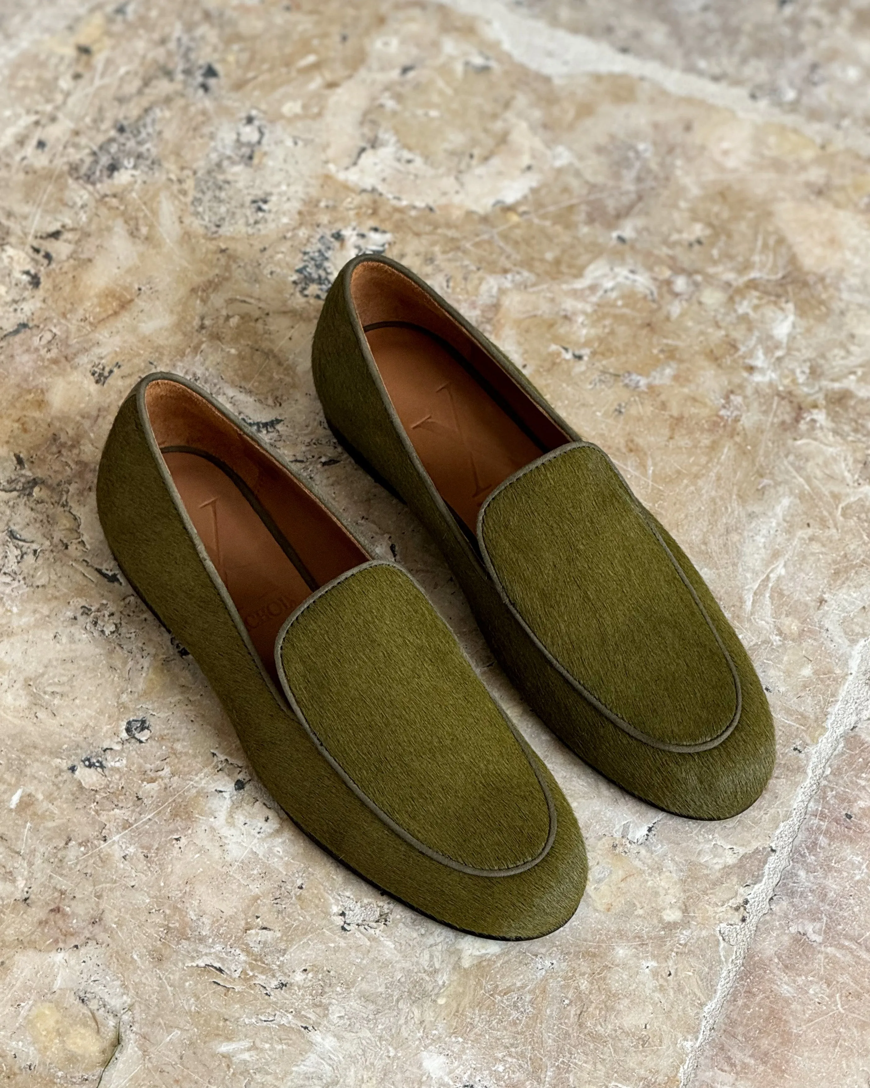 Olive Green Calf Hair Loafer