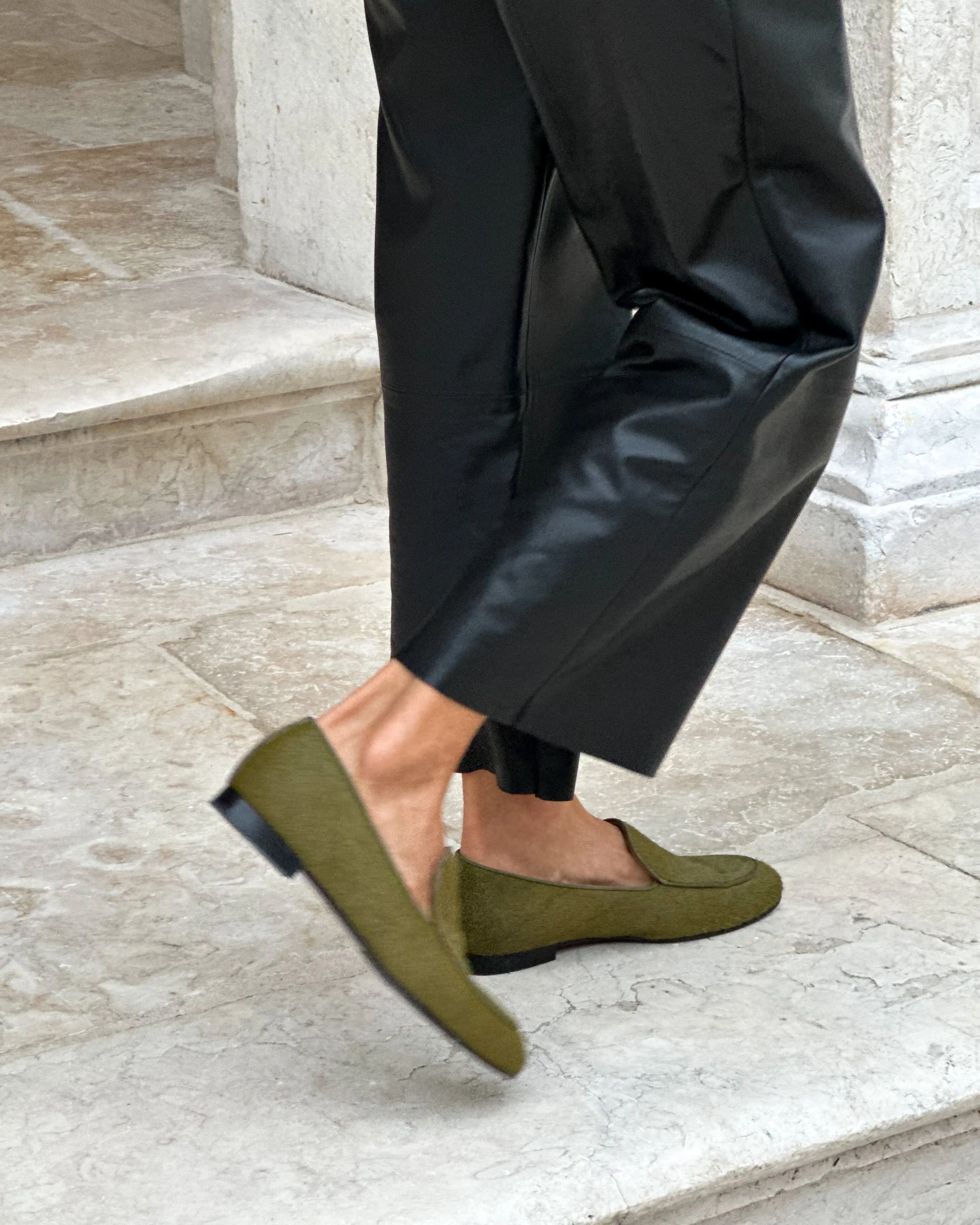 Olive Green Calf Hair Loafer
