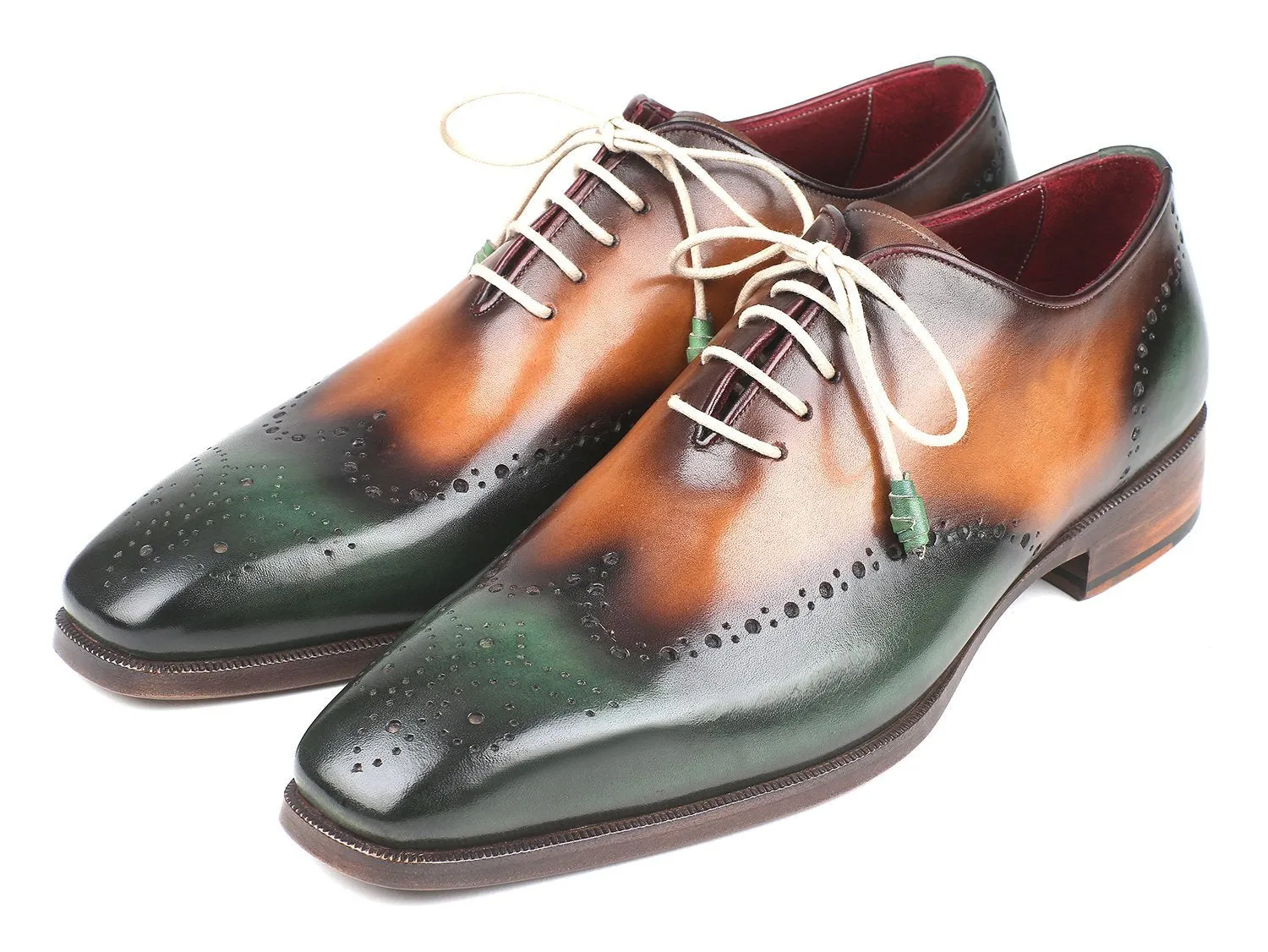 Paul Parkman Green & Camel Wingtip Oxfords Shoes (ID#097GV22)