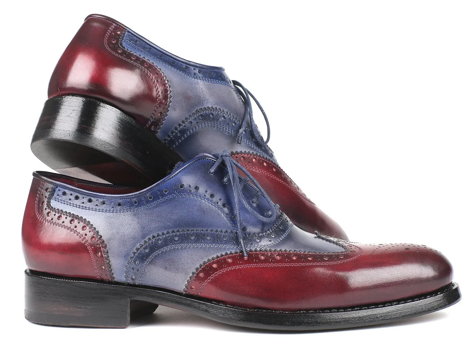 Paul Parkman Wingtip Oxfords Goodyear Welted Bordeuax Grey Blue Shoes (ID#BR027GRBL)