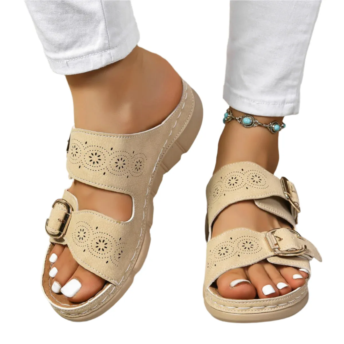 PU Leather Open Toe Buckle Sandals