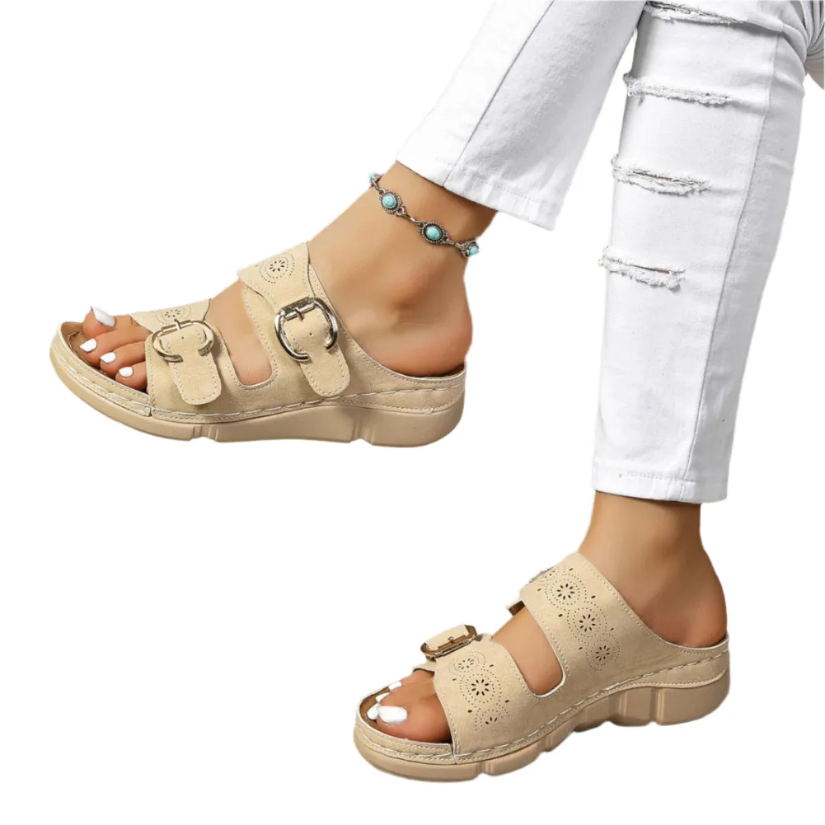 PU Leather Open Toe Buckle Sandals