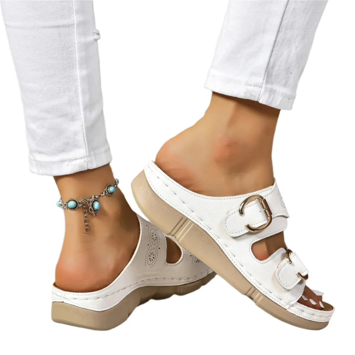 PU Leather Open Toe Buckle Sandals