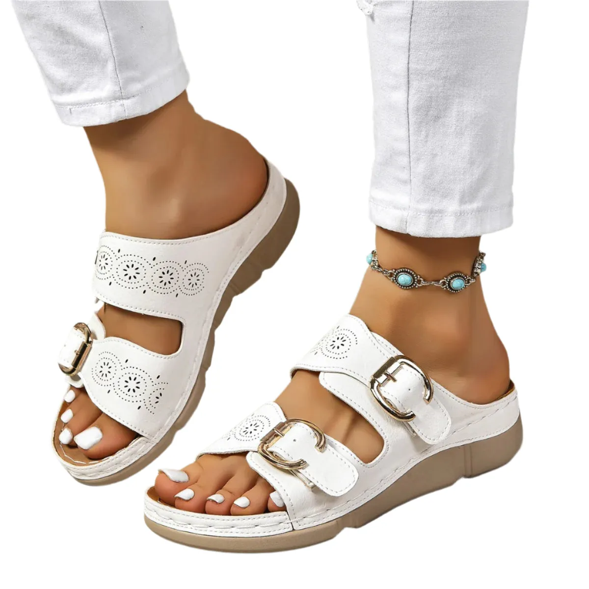 PU Leather Open Toe Buckle Sandals