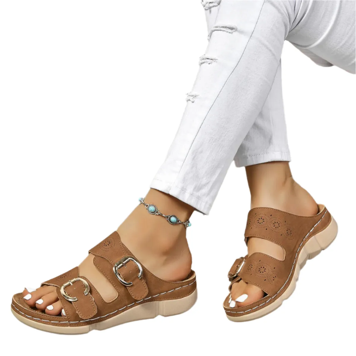 PU Leather Open Toe Buckle Sandals