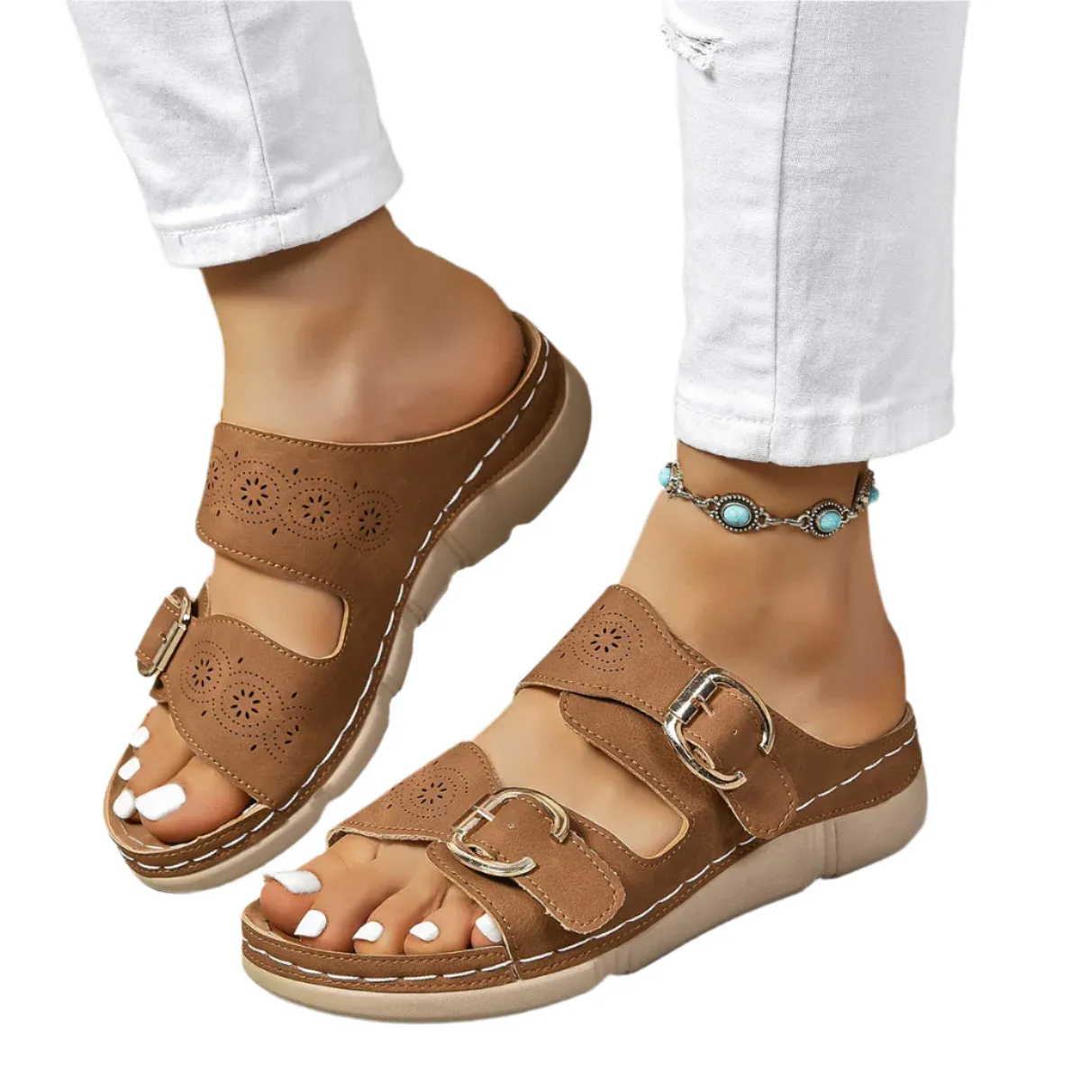 PU Leather Open Toe Buckle Sandals