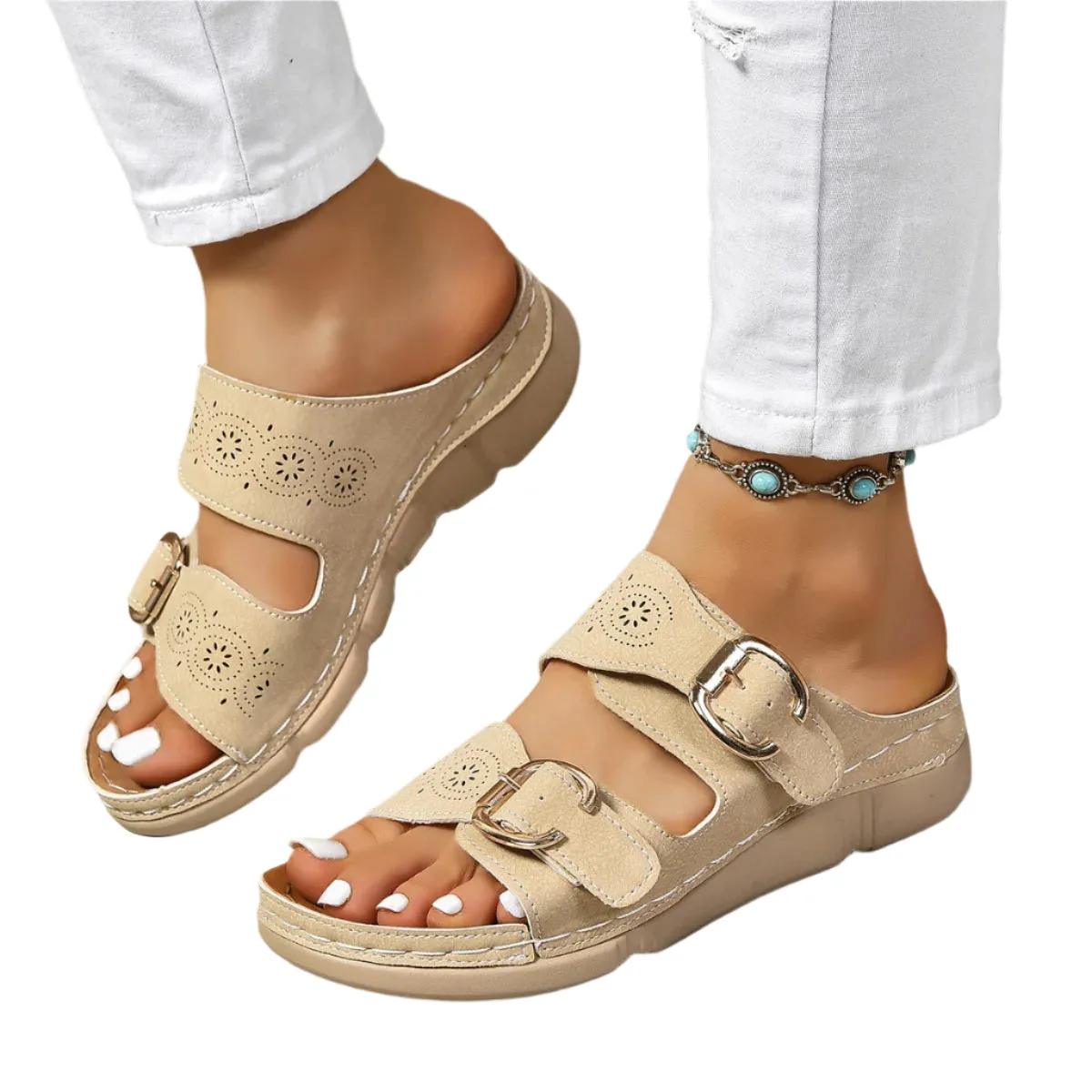 PU Leather Open Toe Buckle Sandals