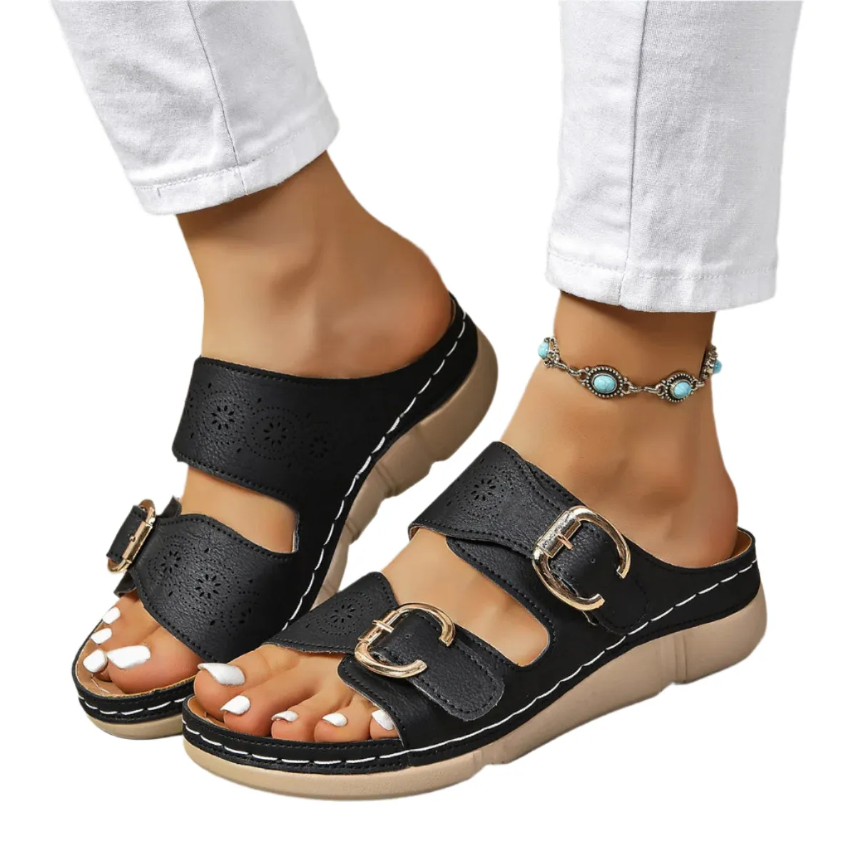PU Leather Open Toe Buckle Sandals