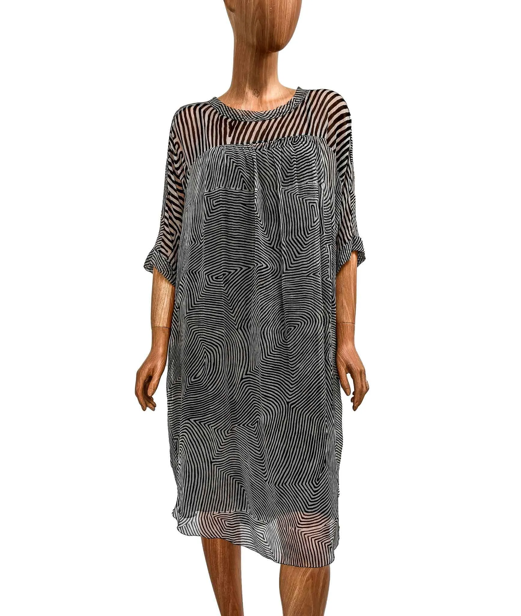 Sheer Printed Dress with Black Slip
