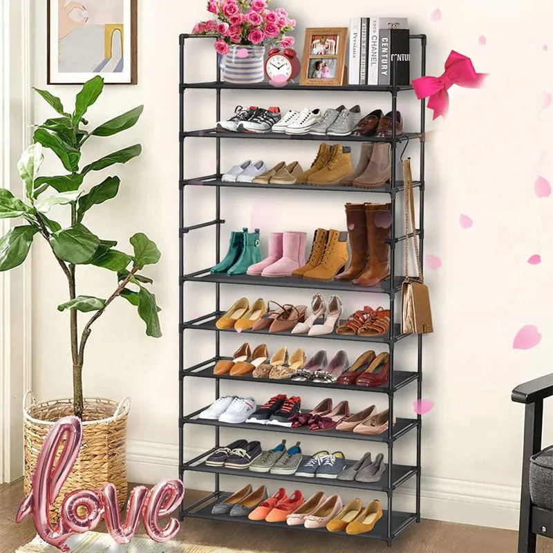 Space-Saving 10-Tier Shoe Rack Shoes Organizer Shelves Storage Closet