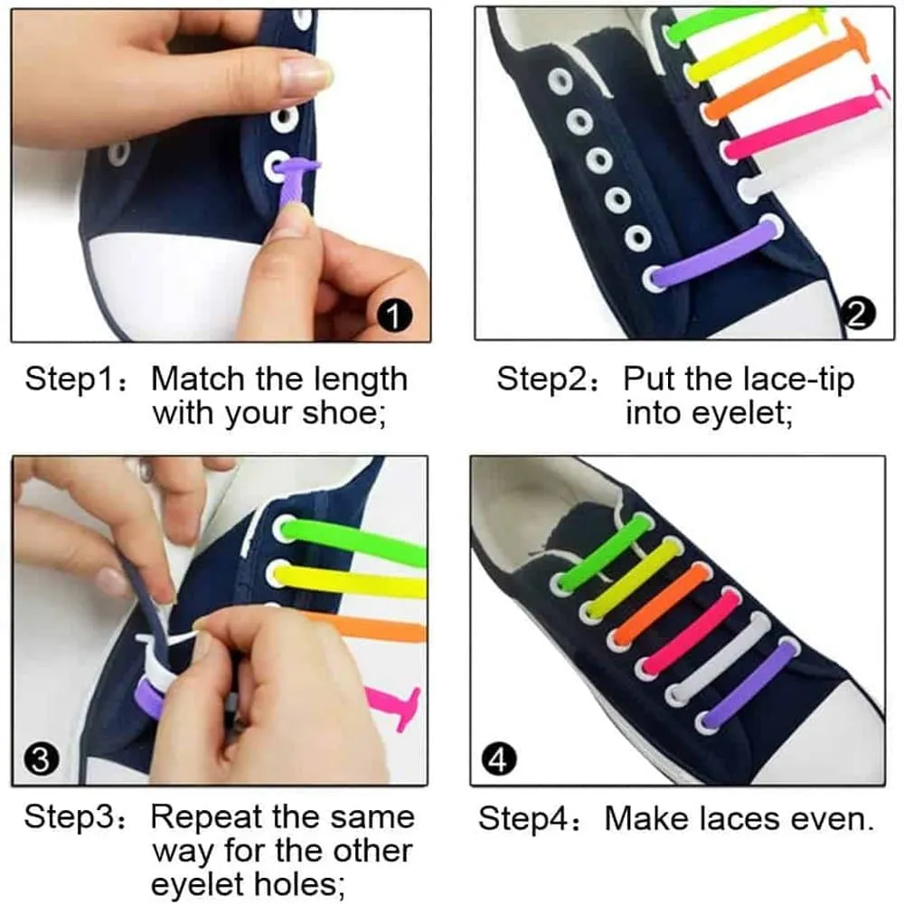 Speed Laces No Tie Silicone Elastic Shoe Lace for Adults - Black