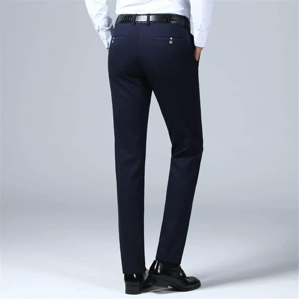 Spring Summer Men Straight Pants, Casual Elastic Long Trousers, Male Straight Business Suit Pants Large Size