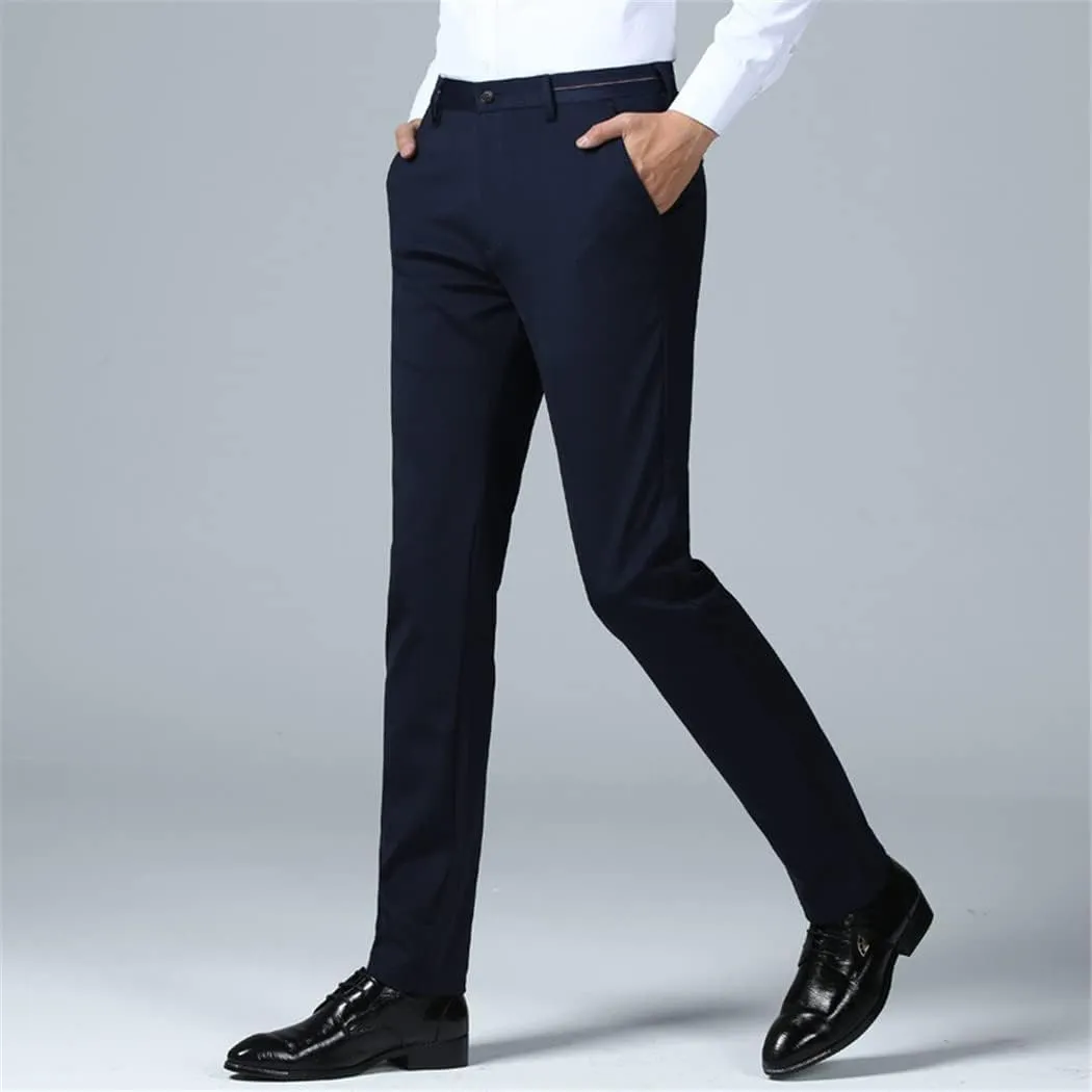 Spring Summer Men Straight Pants, Casual Elastic Long Trousers, Male Straight Business Suit Pants Large Size