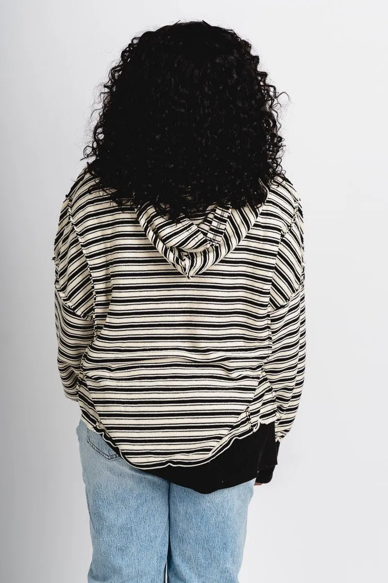 Striped hoodie top black