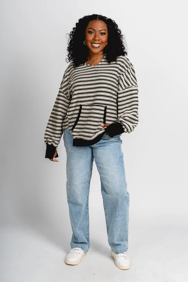 Striped hoodie top black
