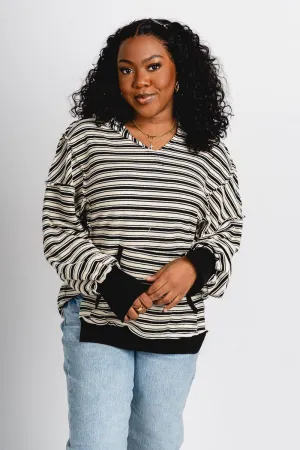Striped hoodie top black