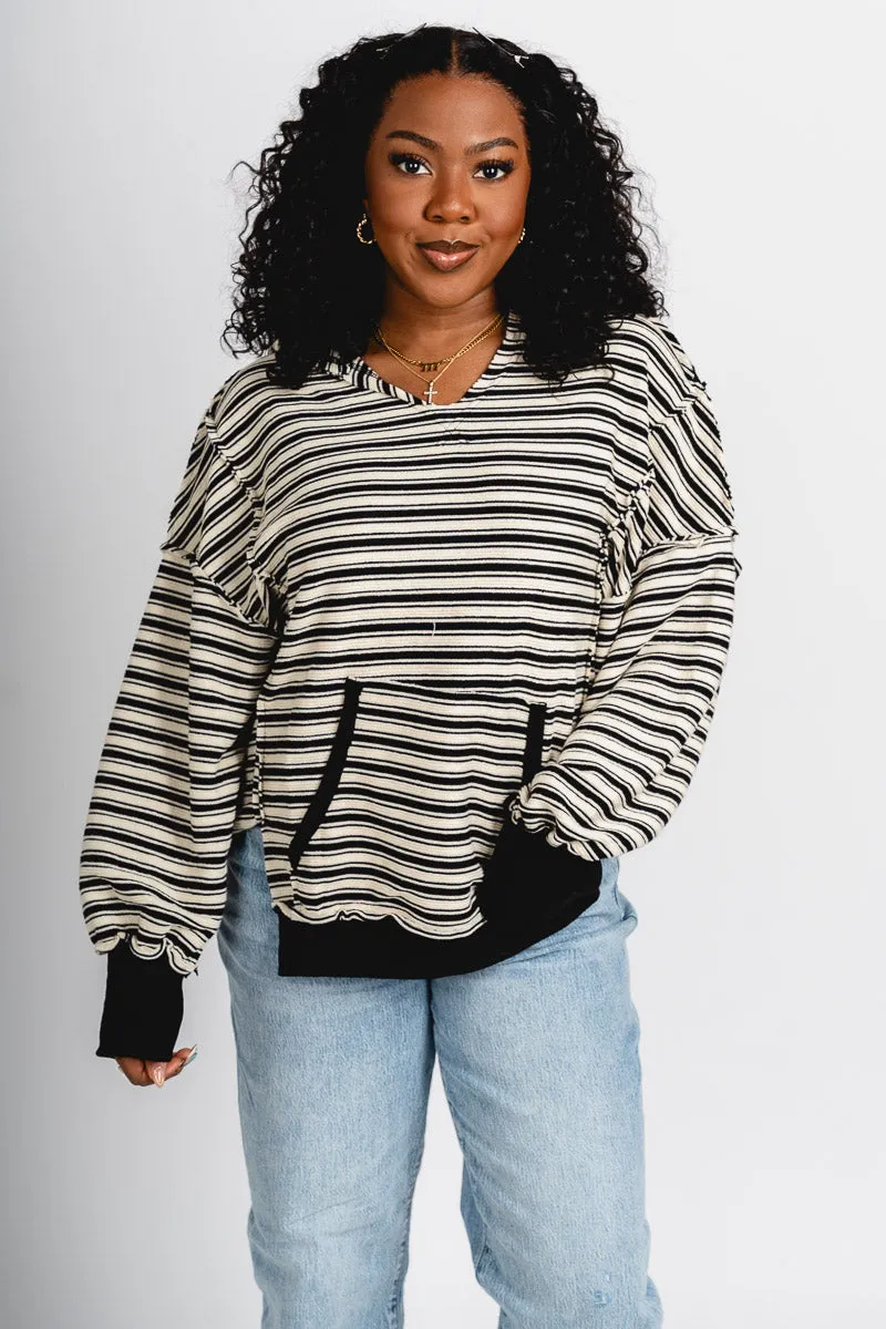 Striped hoodie top black